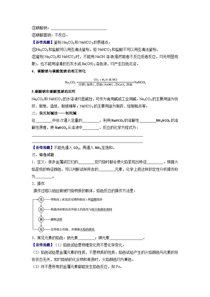 第06讲 碳酸钠和碳酸氢钠 焰色试验-【暑假学与练】2024年新高一化学暑假精品讲义+分层练习(人教版2019必修第一册)(原卷版)第3页
