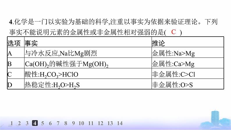 人教版高中化学必修第一册第4章物质结构元素周期律分层作业22元素性质的周期性变化规律课件第7页