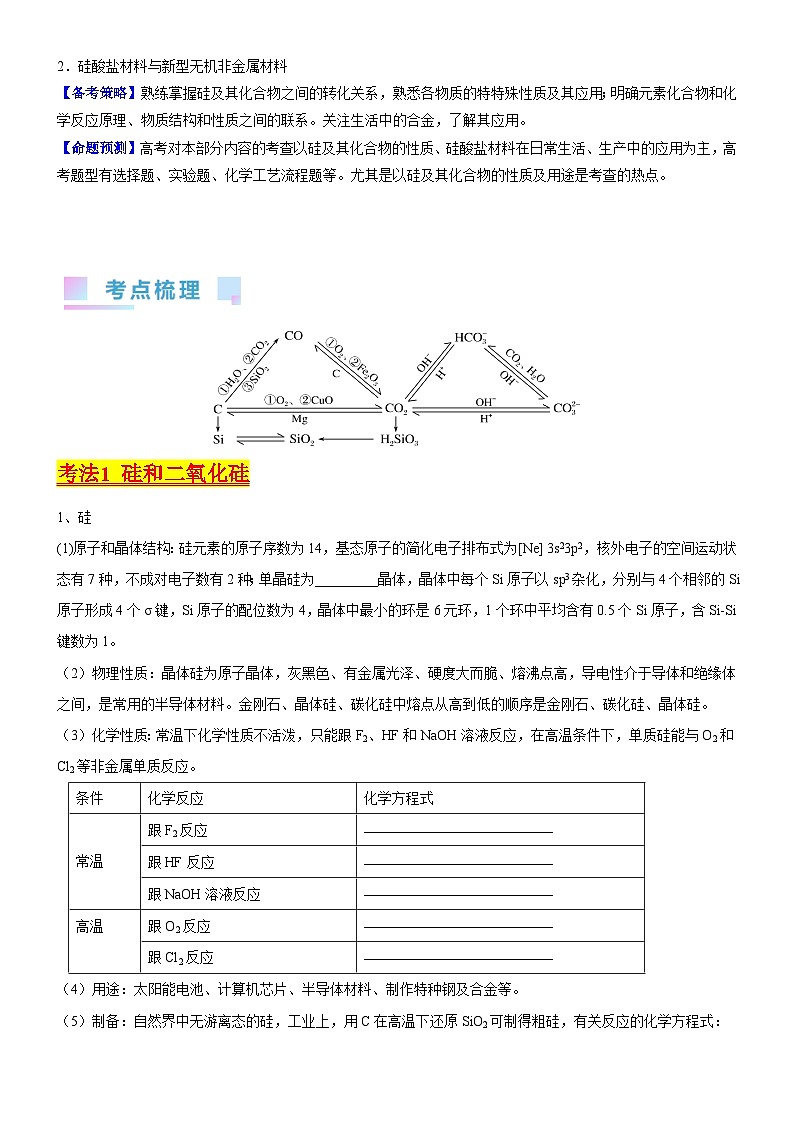 考点13 硅及其化合物(核心考点精讲精练)-备战2024年高考化学一轮复习考点帮(新高考专用)02