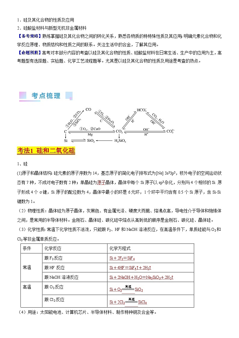 考点13 硅及其化合物(核心考点精讲精练)-备战2024年高考化学一轮复习考点帮(新高考专用)02