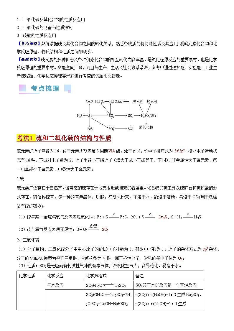 考点15 硫及其化合物(核心考点精讲精练)-备战2024年高考化学一轮复习考点帮(新高考专用)02