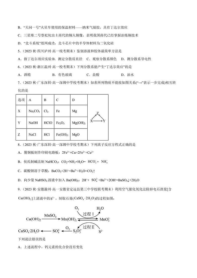 专题04 第一章整理与提升(核心素养检测)-2023-2024学年高一化学知识整合讲练(人教版2019必修第一册)(学生版)第2页