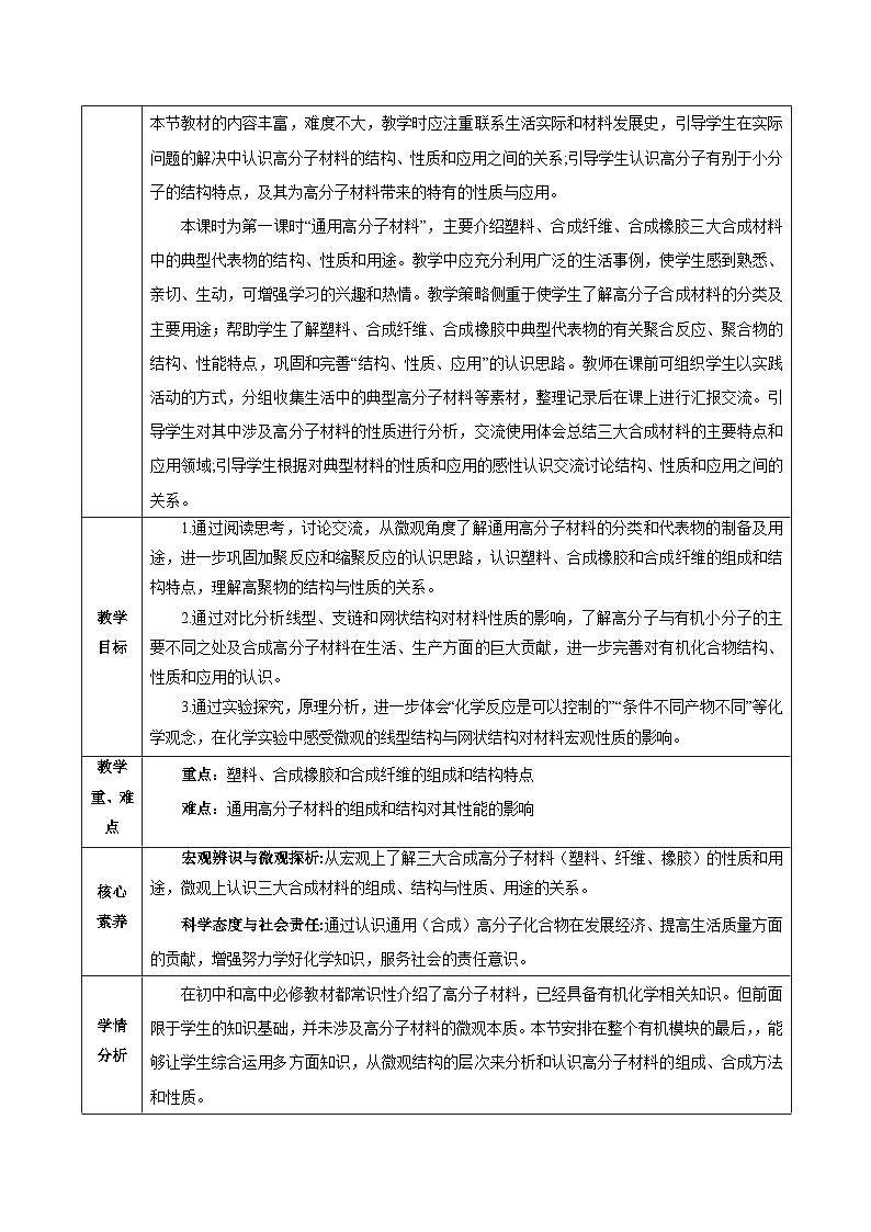 人教版(2019)高中化学选择性必修三5.2.1《高分子材料—通用高分子材料》教案02