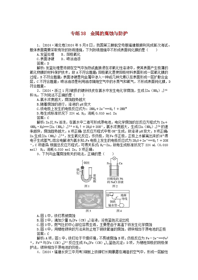 2025版高考化学一轮复习微专题小练习专练38金属的腐蚀与防护第1页