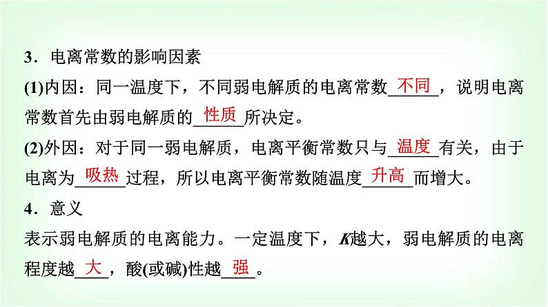人教版高中化学选择性必修1第3章第1节第2课时电离平衡常数强酸与弱酸比较基础课课件07