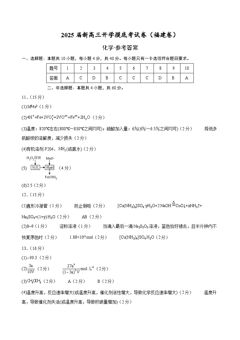 【开学考】2024秋高三上册开学摸底考试卷 化学-(福建卷)01