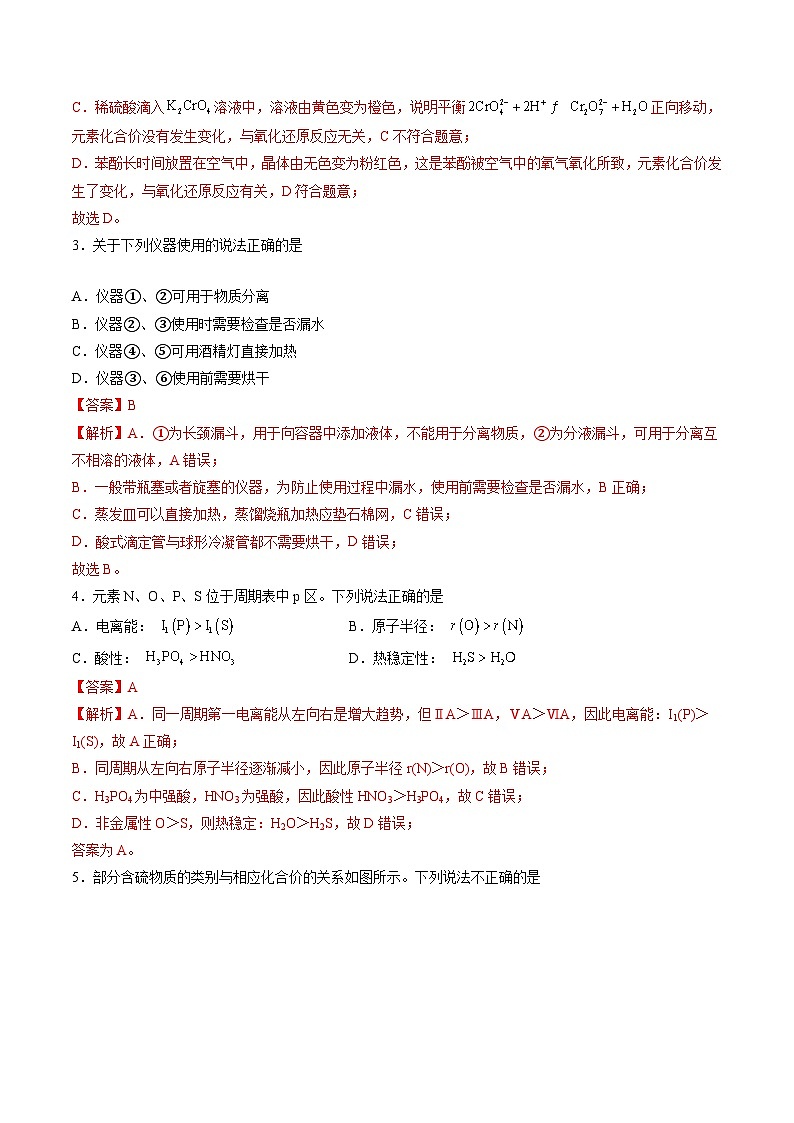 【开学考】2024秋高三上册开学摸底考试卷 化学(山东专用)02