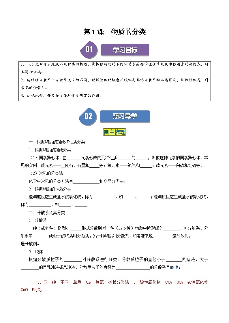 第01讲 1.1物质的分类-2024年高中化学同步精品讲义(人教版必修一)01