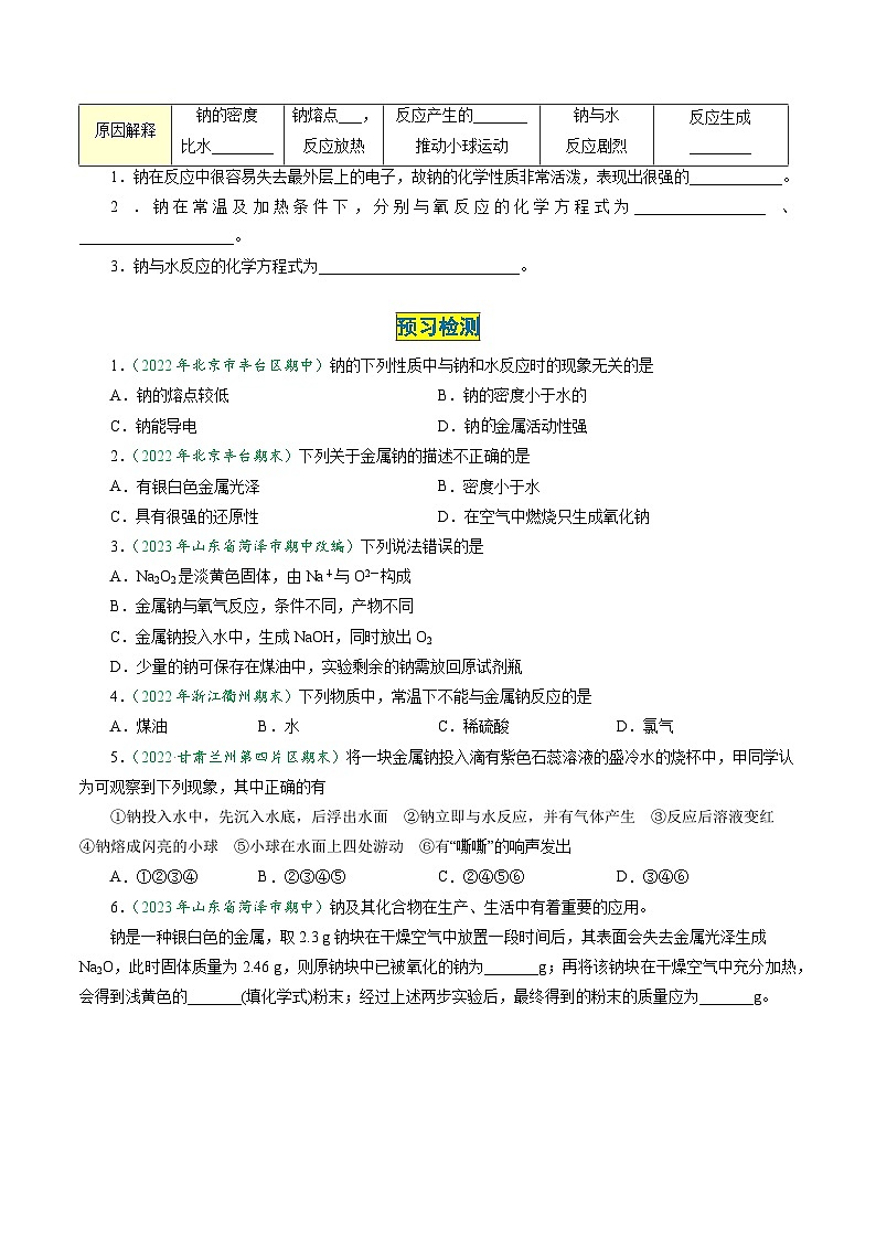 第09讲 2.1活泼的金属单质——钠(学生版)-2024年高中化学同步精品讲义(必修一)第2页