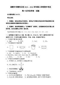 浙江省绍兴市诸暨中学暨阳分校2023-2024学年高一下学期期中考试化学选考试题（含答案）