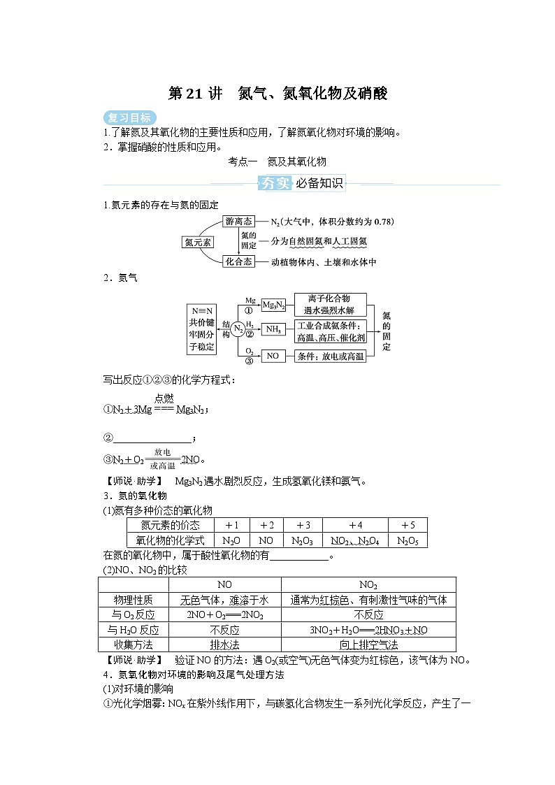 2025届高中化学全程复习学案全套21氮气、氮氧化物及硝酸01