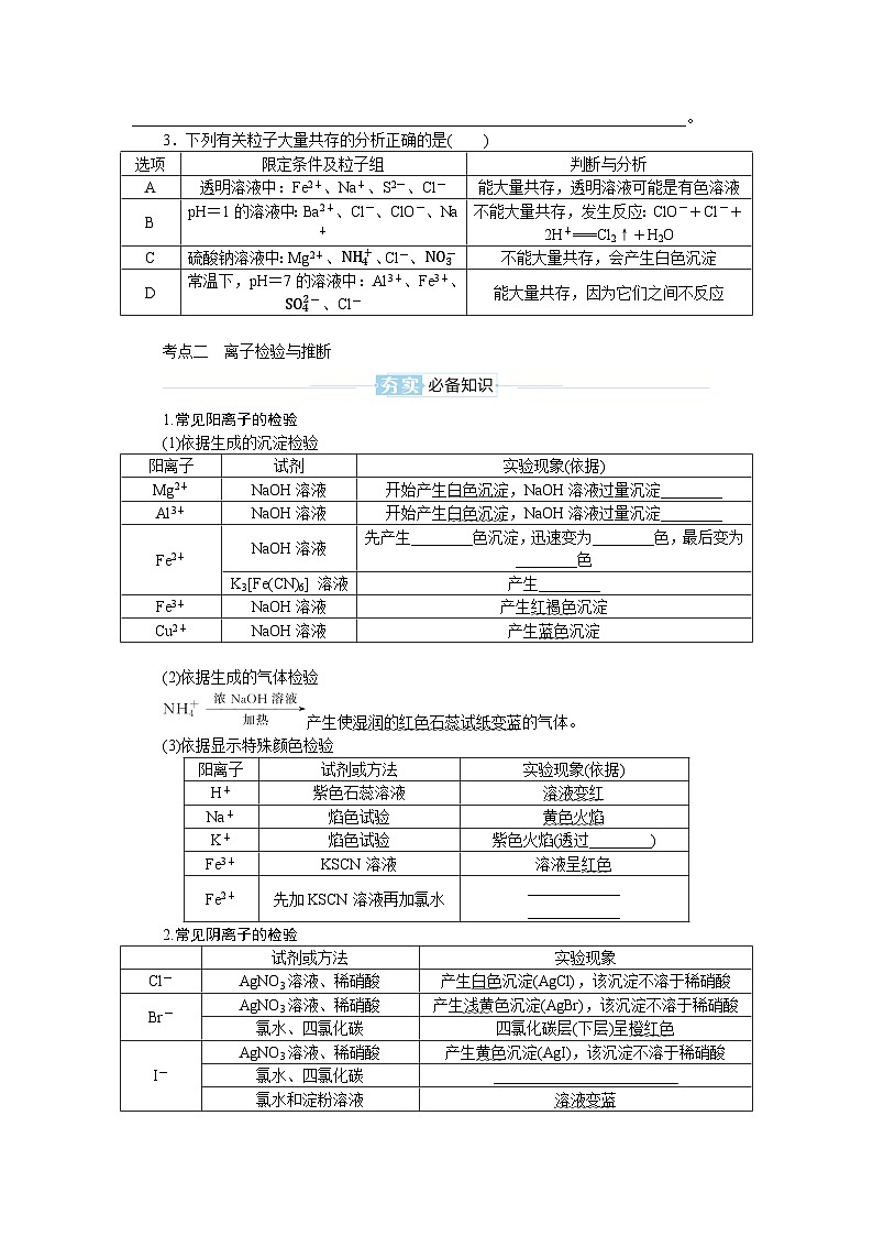 2025届高中化学全程复习学案全套03离子共存、离子检验与推断第3页