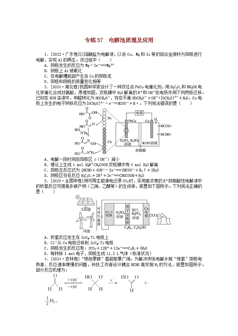 2025版高考化学一轮复习微专题小练习专练37电解池原理及应用第1页