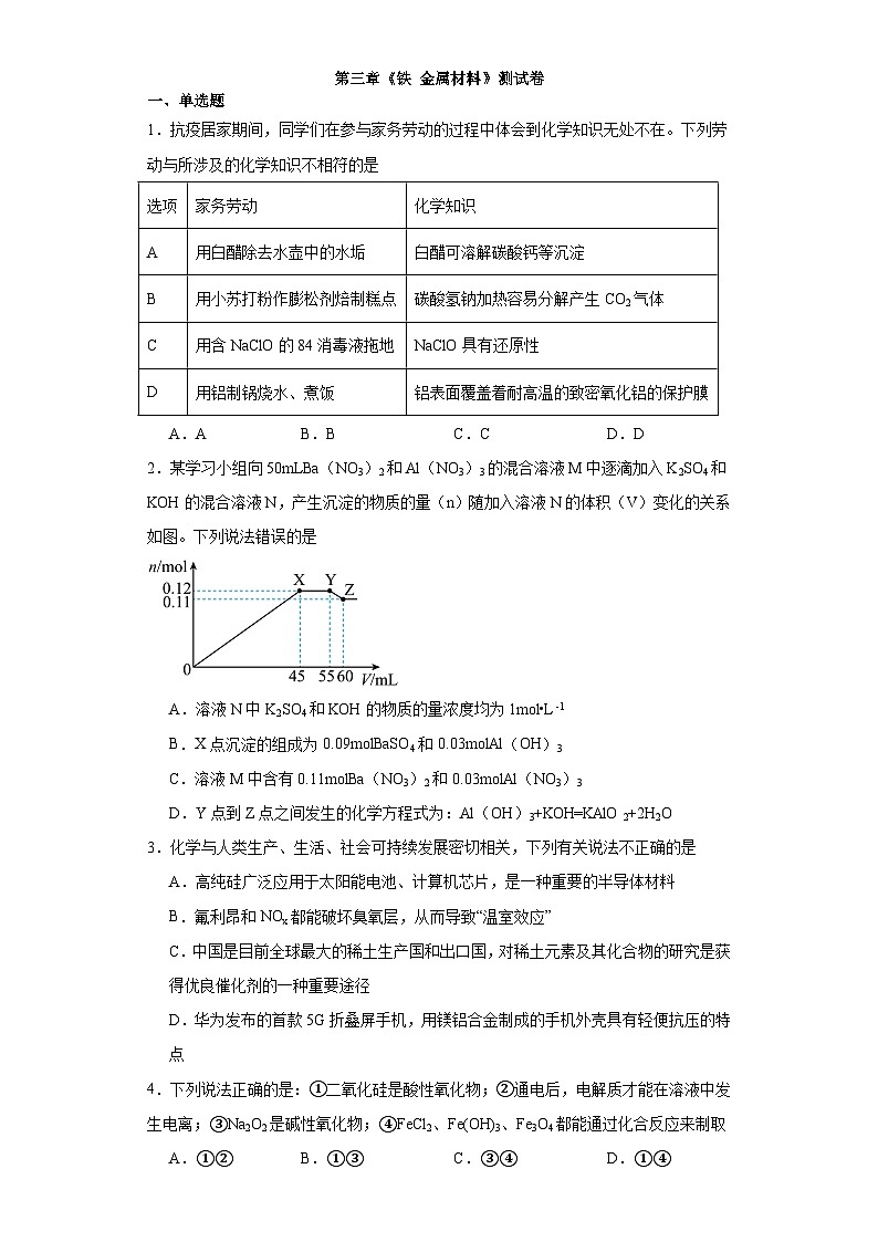 第三章 铁 金属材料 测试卷 高中化学人教版(2019)必修第一册第1页