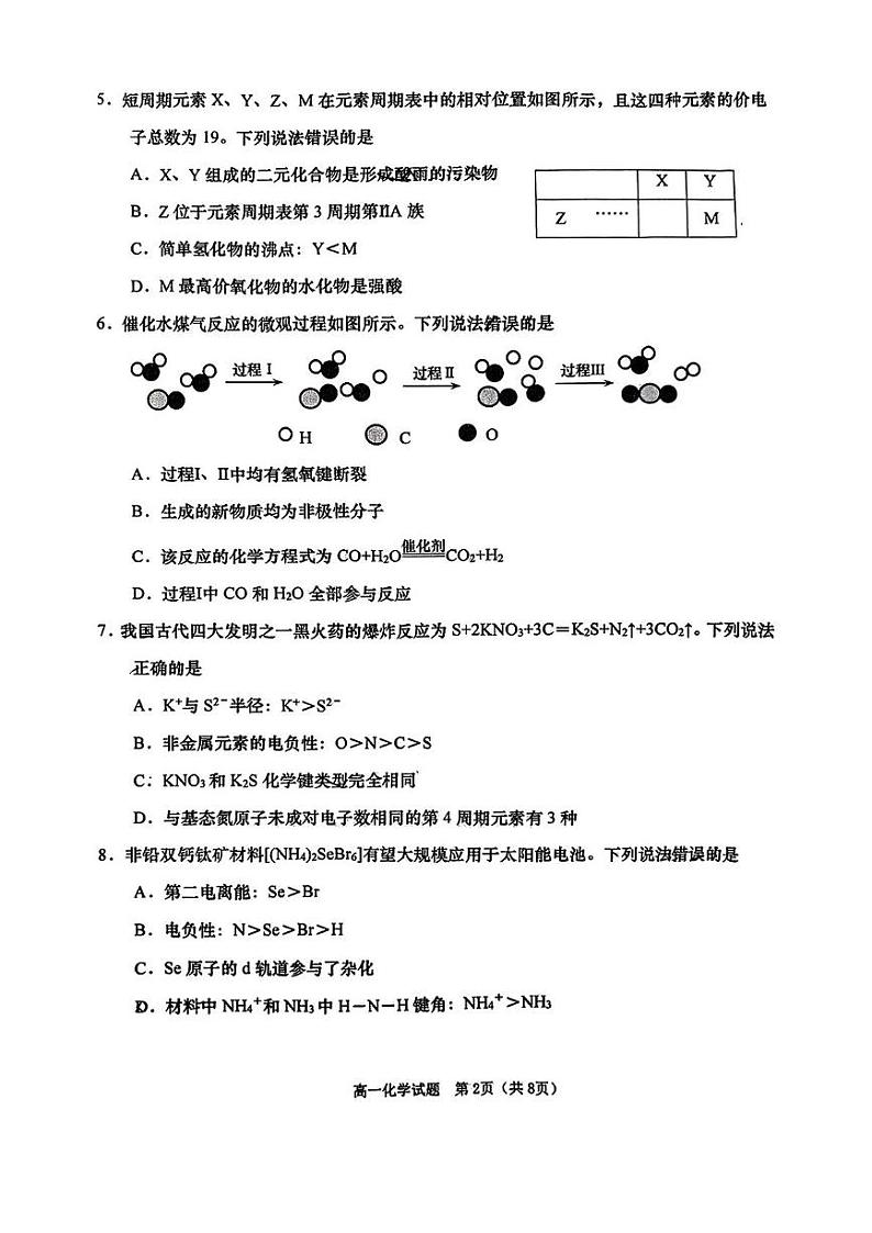 山东省青岛市2023-2024学年高一下学期期末考试化学试题第2页