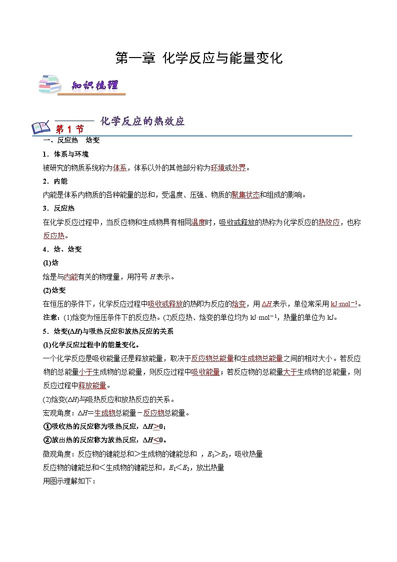 苏教版2019高二化学选择性必修第一册 第一章+化学反应与能量变化(知识梳理)01