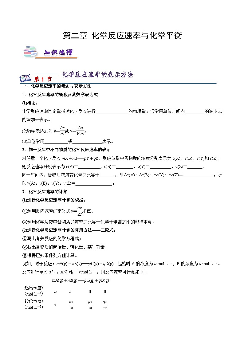 苏教版2019高二化学选择性必修第一册 第二章+化学反应速率与化学平衡(知识梳理)01