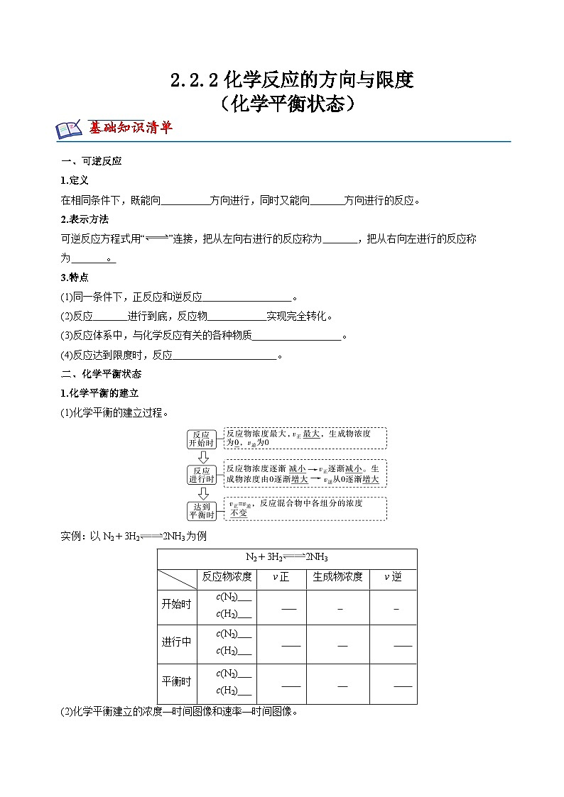 苏教版2019高二化学选择性必修第一册 2.2.2化学平衡状态(知识清单+分层练习)01
