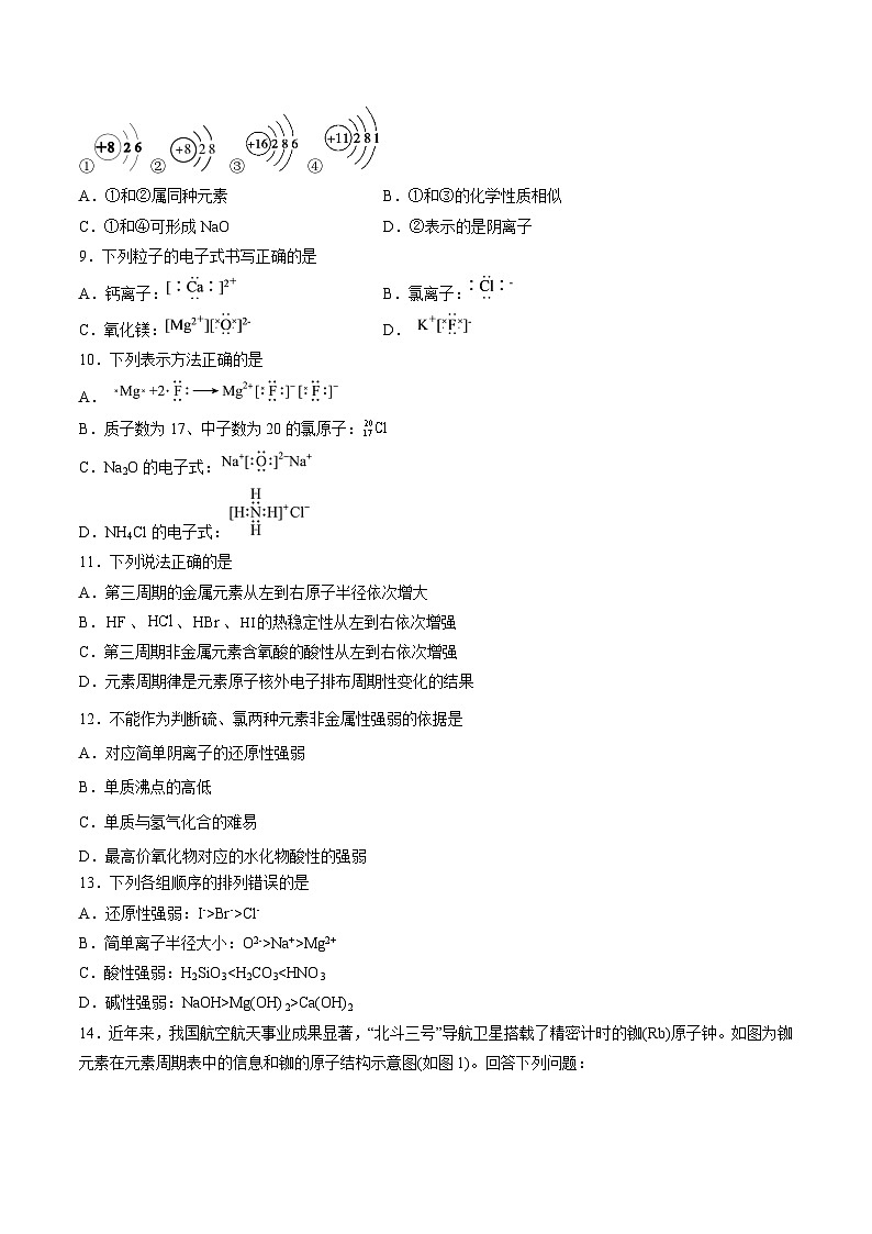 沪科版2020高一化学必修第一册 4.3+核外电子排布(分层练习)02