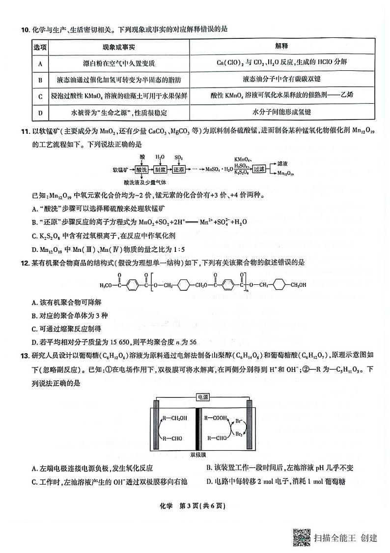 2025届辽宁沈阳郊联体高三9月联考化学试题+答案第3页