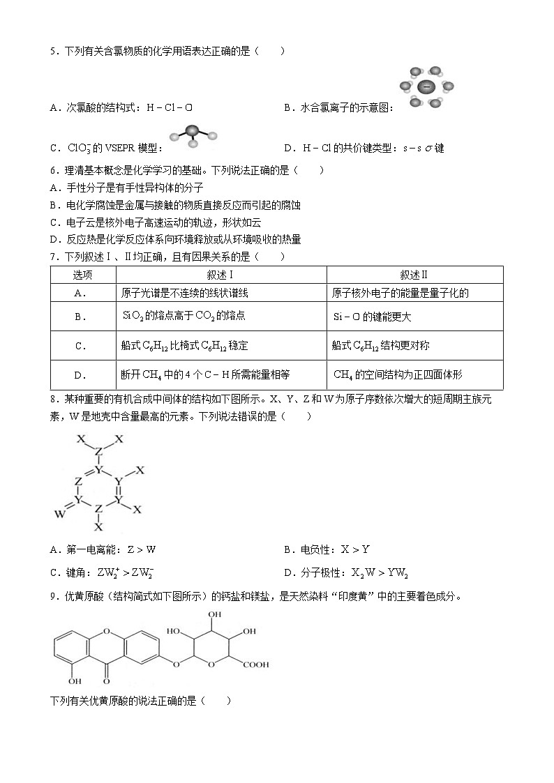 湖北省武汉市2025届高三上学期9月调研考试+化学试卷(无答案)02