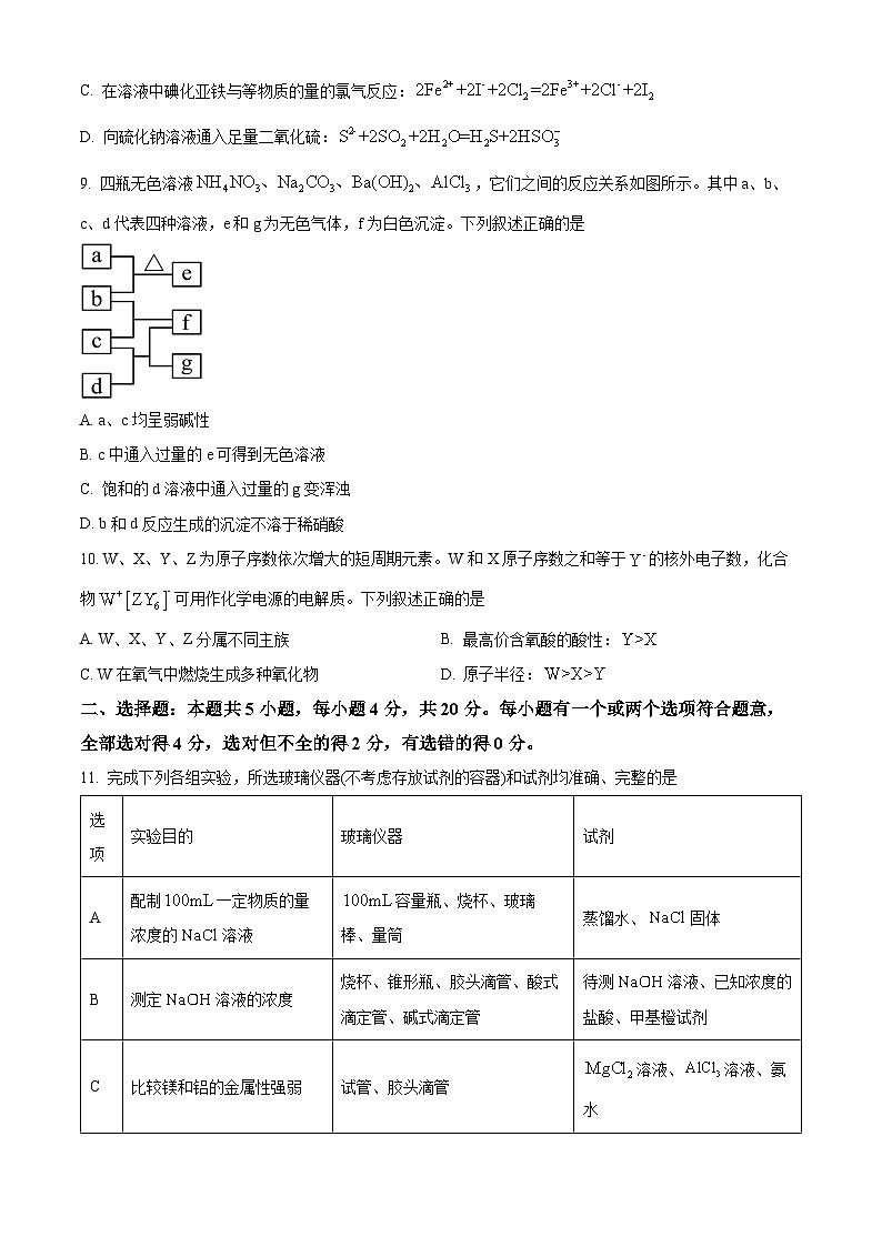 山東省泰安市肥城市2024-2025學(xué)年高三上學(xué)期開(kāi)學(xué)考試化學(xué)試題（原卷版）第3頁(yè)