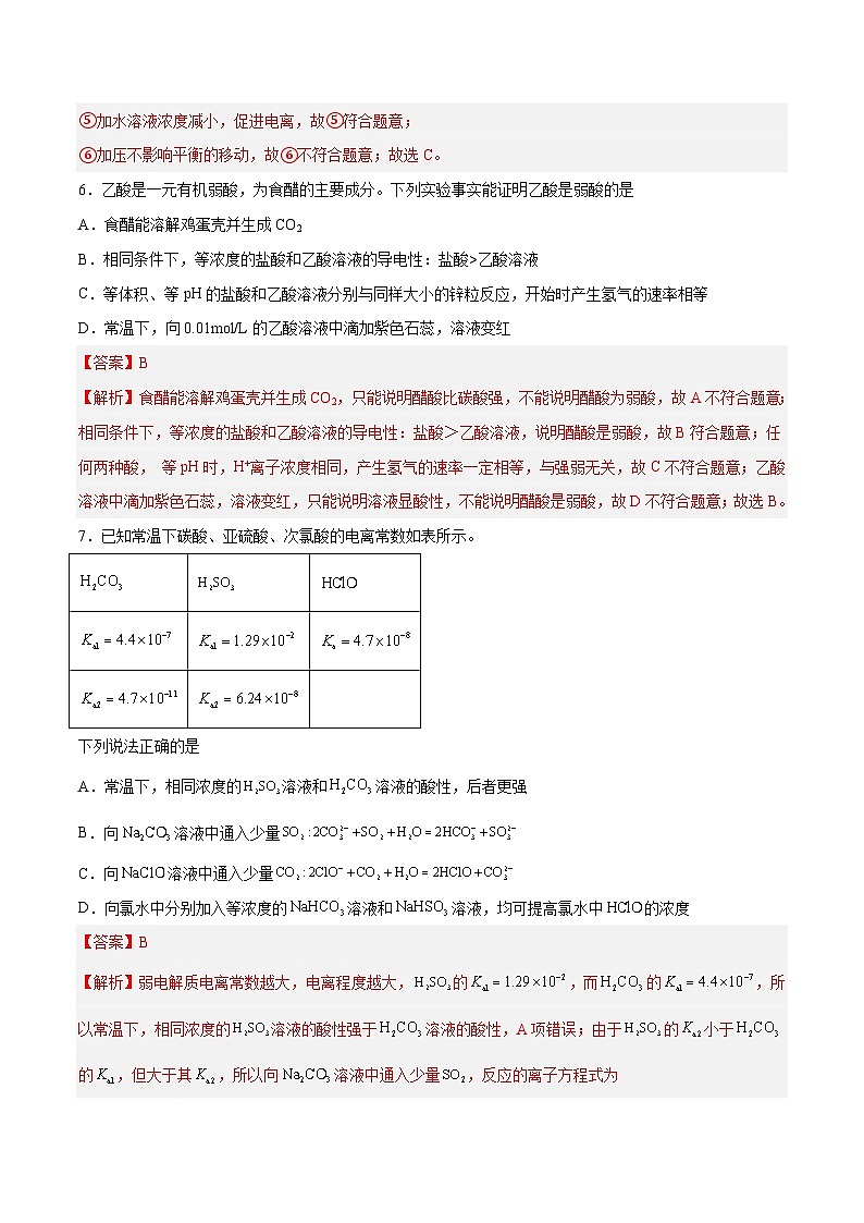 新高考化学一轮复习讲与练 第21讲  电离平衡(练)(2份打包,原卷版+解析版)03