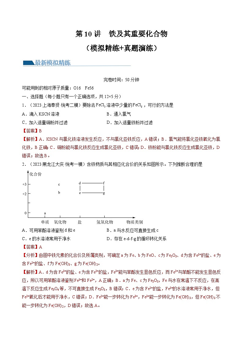 新高考化学一轮复习巩固练习第10讲 铁及其重要化合物(解析版)第1页