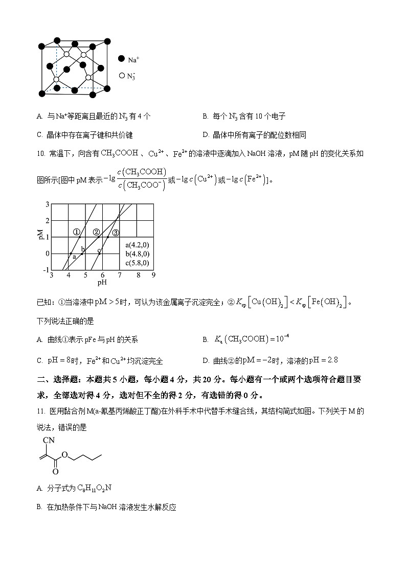 山东省枣庄市第八中学三校区联考2024-2025学年高三上学期开学考试化学试题(原卷版)03
