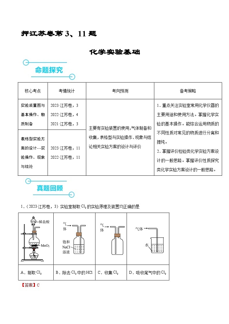 (江苏版)新高考化学三轮冲刺强化练习 第3、11题 化学实验基础(解析版)第1页