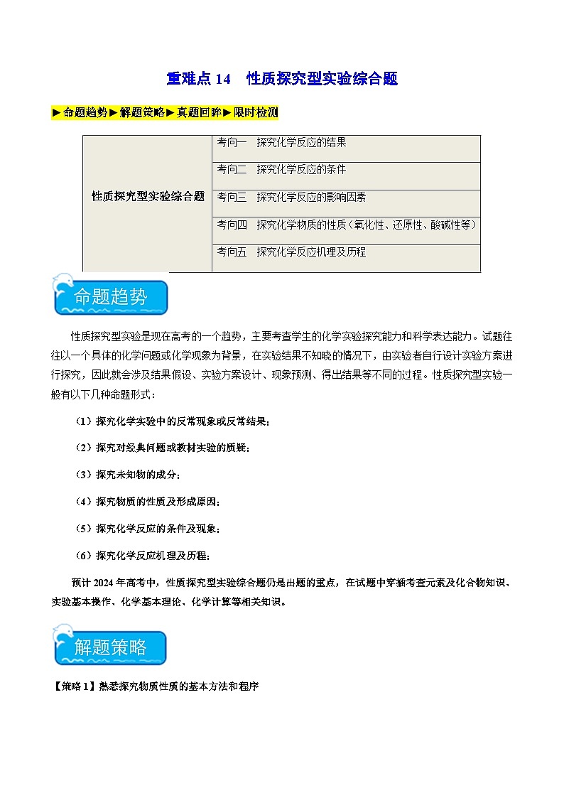 新高考化學(xué)二輪復(fù)習(xí)強化練習(xí)重難點14 性質(zhì)探究型實驗綜合題（原卷版）第1頁