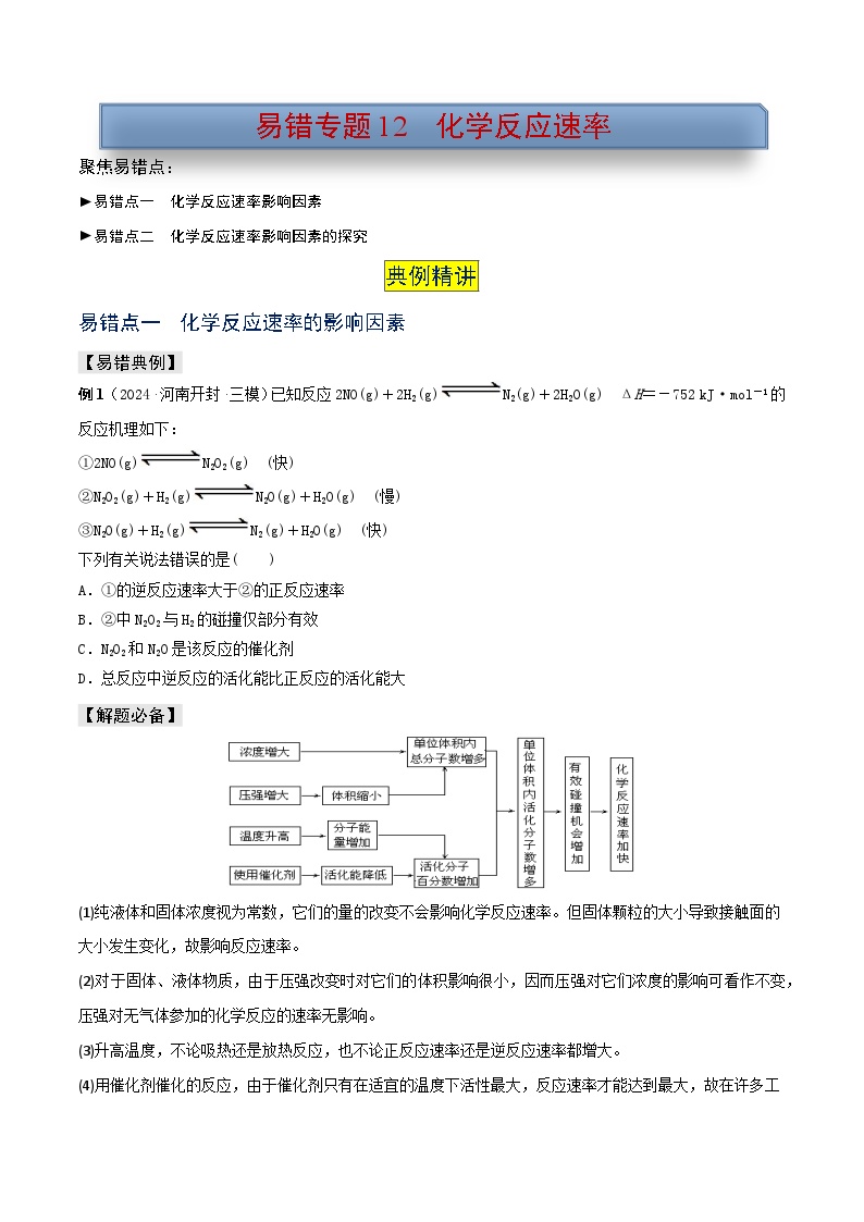 新高考化学三轮复习考前冲刺练习易错专题12 化学反应速率（2份打包，原卷版+解析版）