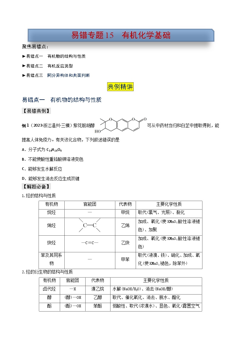 新高考化学三轮复习考前冲刺练习易错专题15 有机化学基础（2份打包，原卷版+解析版）