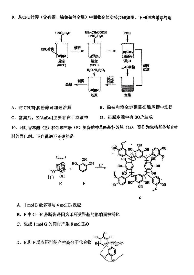 北京市第二中学2024-2025学年高三上学期开学考试化学试题03