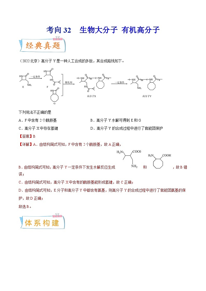 新高考化学一轮复习考点过关练考向32 生物大分子 有机高分子(含解析)01