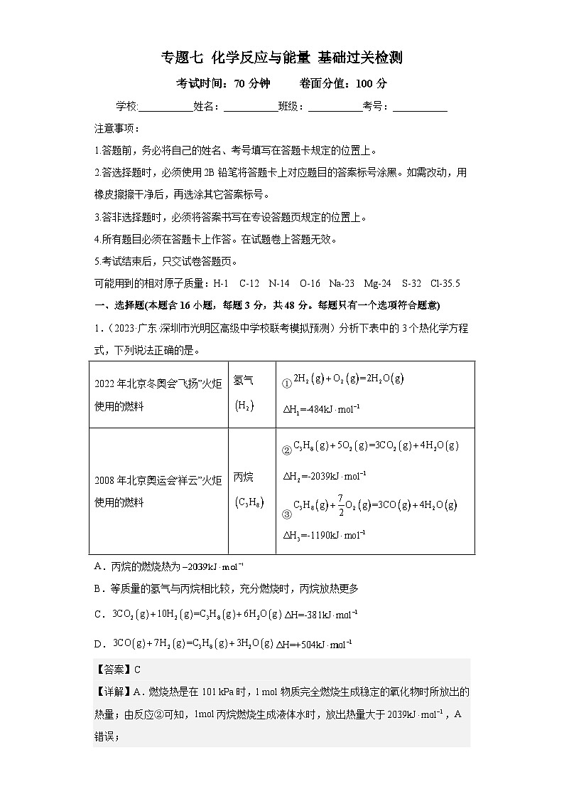 新高考化学二轮复习核心考点逐项突破专题七 化学反应与能量(专练)(解析版)第1页