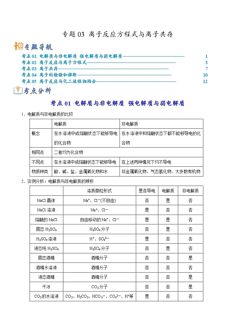 新高考化学二轮复习考点提升讲与练专题03 离子反应方程式与离子共存(专讲)(解析版)01