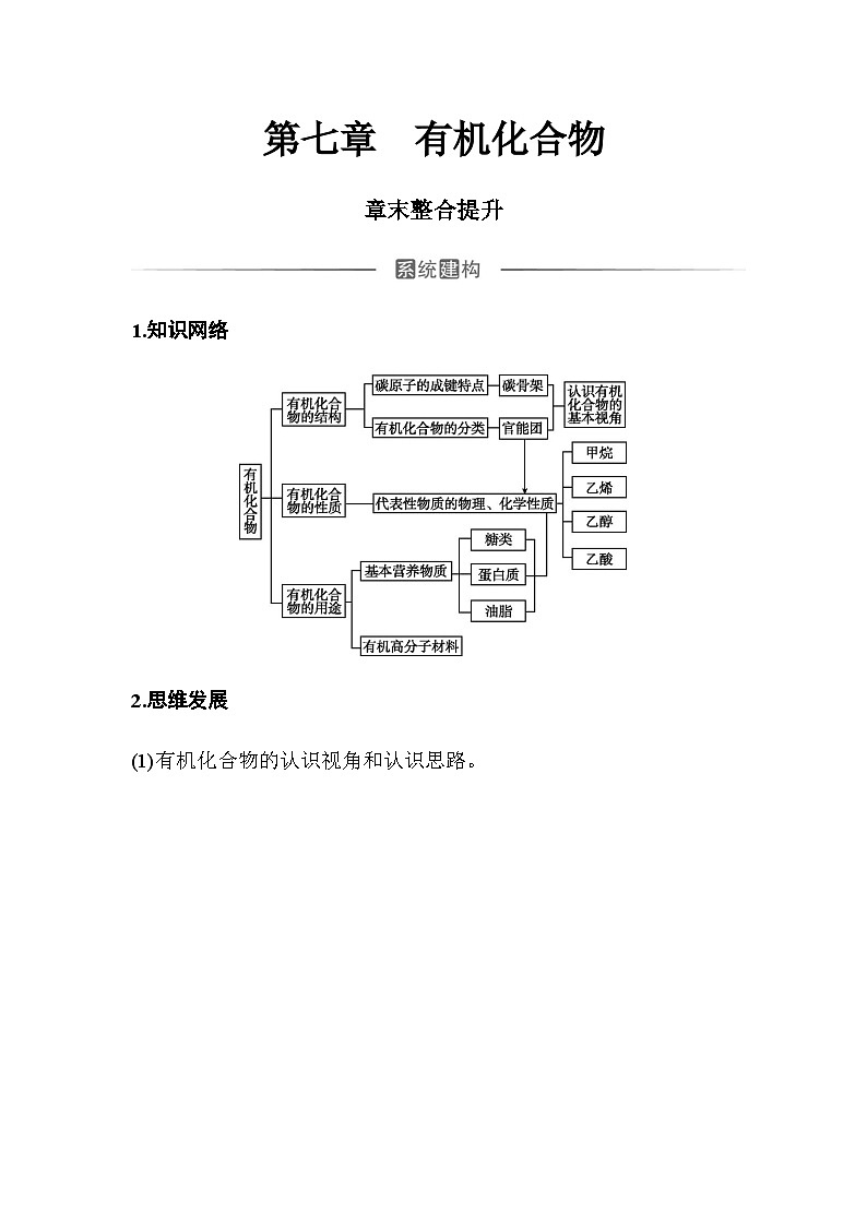 人教版高中化学必修第二册第七章有机化合物章末整合提升练习含答案第1页