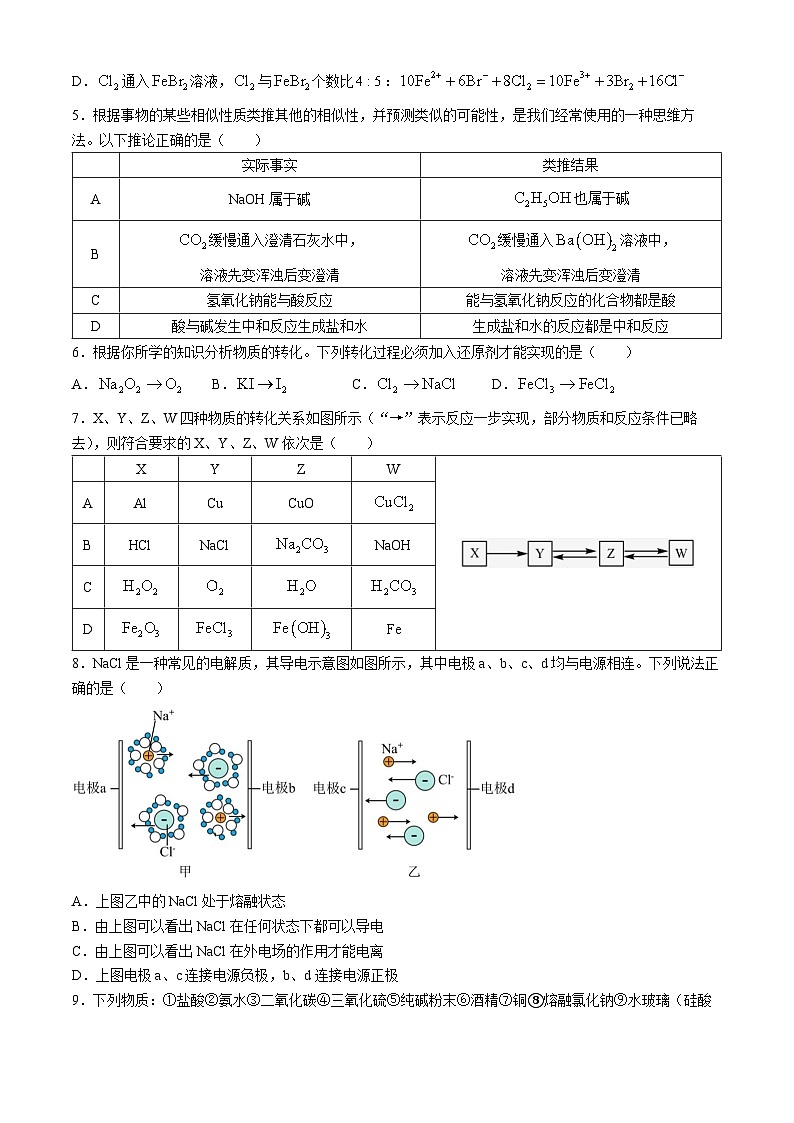 湖北省武汉市洪山高级中学2024-2025学年高一上学期9月考试化学试卷02