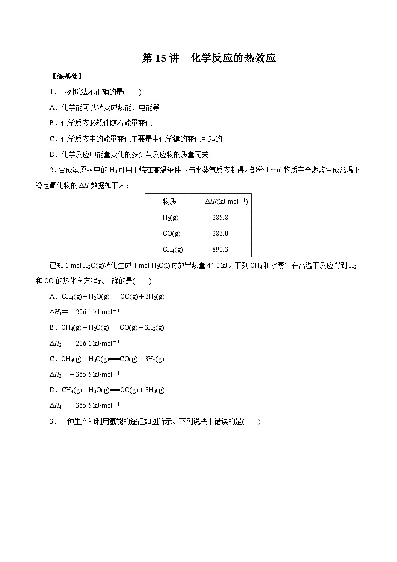 新高考化学一轮复习讲练测第15讲  化学反应的热效应(练)原卷版第1页