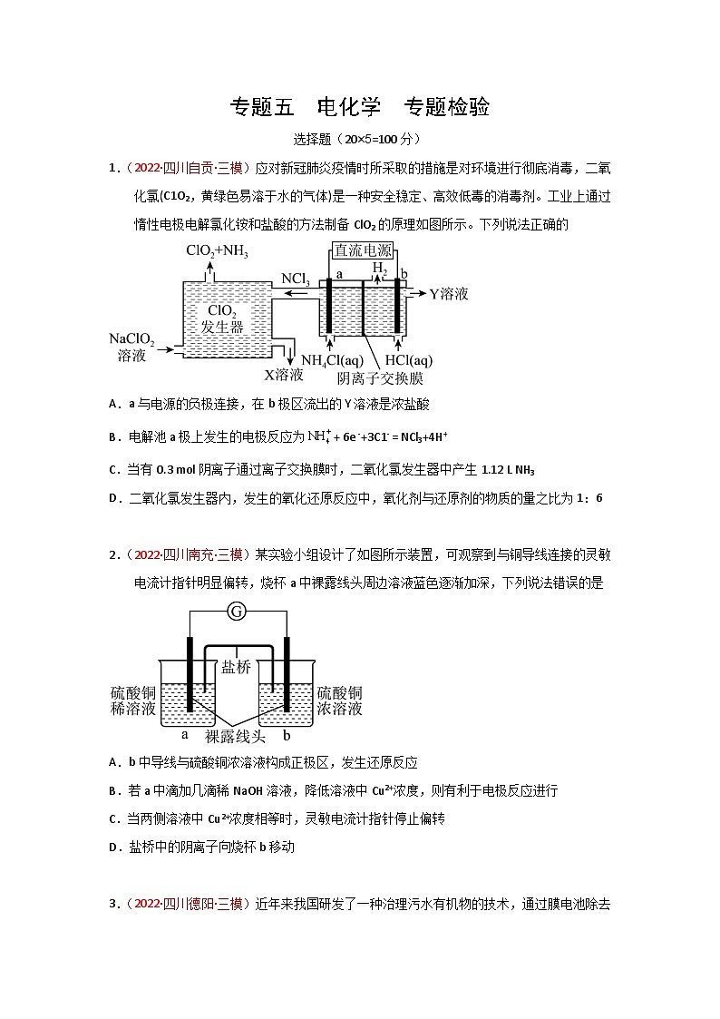 高考化学二轮复习针对性练习专题五 电化学 专题检验(实战演练)(原卷版)第1页