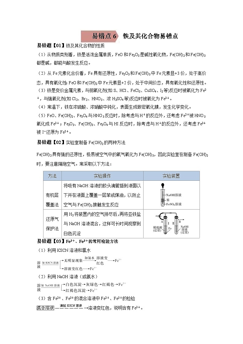 高考化学二轮复习易错题易错点06 铁及其化合物(原卷版)第1页