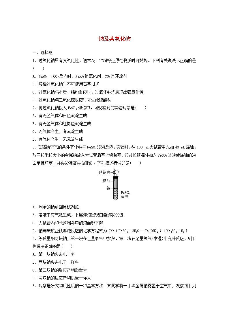 2025届高三化学一轮复习课时小练:钠及其氧化物01