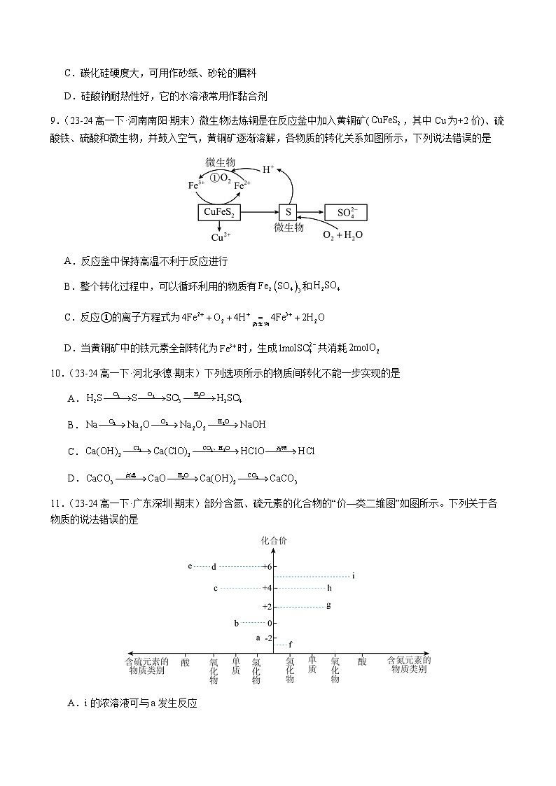 必刷题16 元素及其化合物-高一化学下学期期末复习(人教版2019必修第二册)(原卷版)第3页