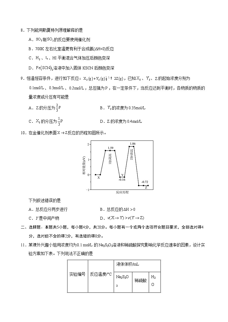 高二化学第一次月考卷(考试版)【测试范围:第1章~第2章第2节】(人教版2019选择性必修1)A4版第3页