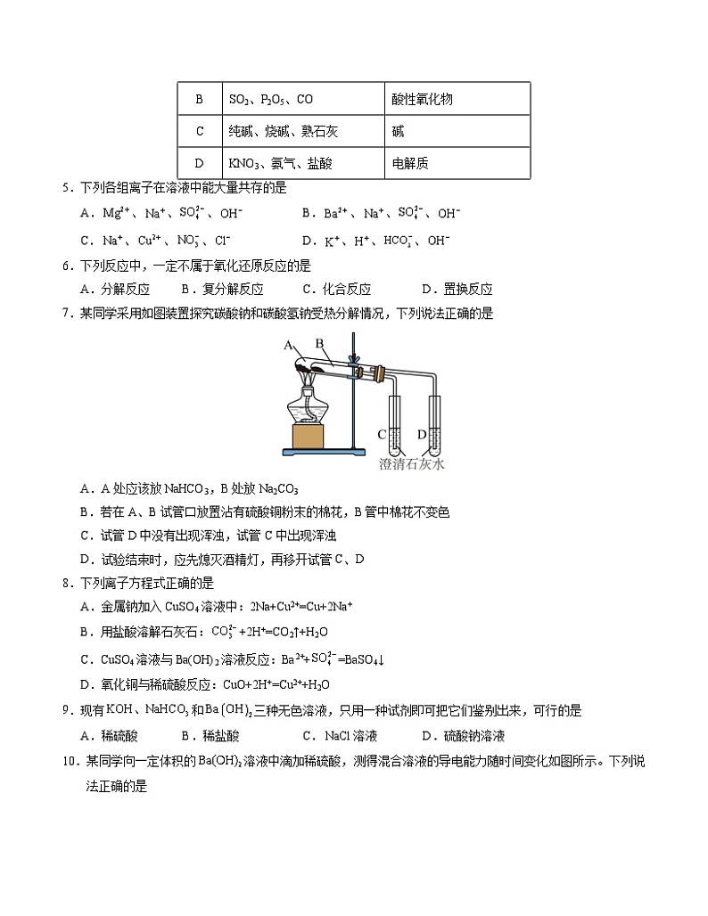 高一化学第一次月考卷01(考试版)【测试范围:必修第一册第1章-第2章第1节】(人教版2019)A4版第2页