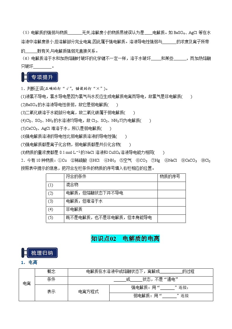 知识清单02 离子反应(含答案) 2025年高考化学一轮复习知识清单03