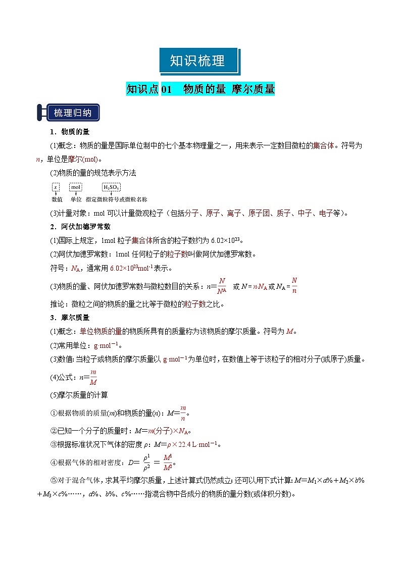 知识清单04 物质的量(教师版) 2025年高考化学一轮复习知识清单第2页