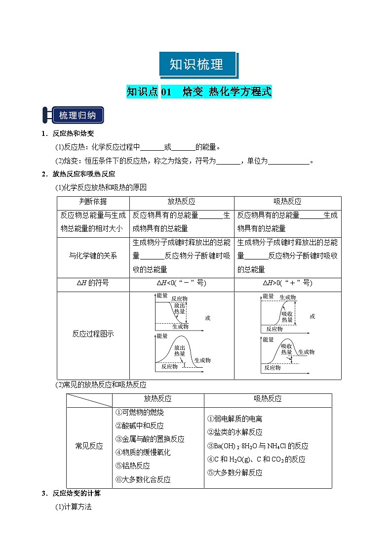 知识清单17 化学反应的热效应(学生版) 2025年高考化学一轮复习知识清单第2页
