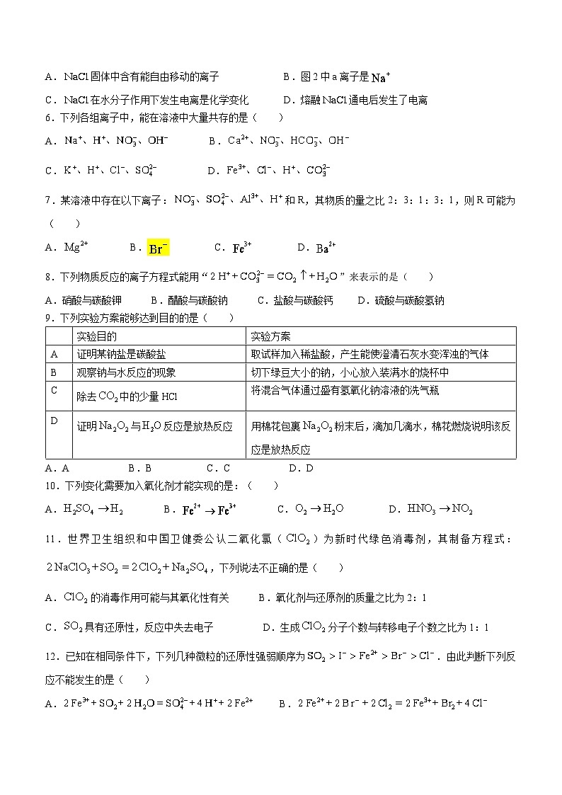 天津市天津市武清區(qū)楊村第三中學(xué)2024-2025學(xué)年高一上學(xué)期第一次月考檢測(cè) 化學(xué)試題(無(wú)答案)第2頁(yè)